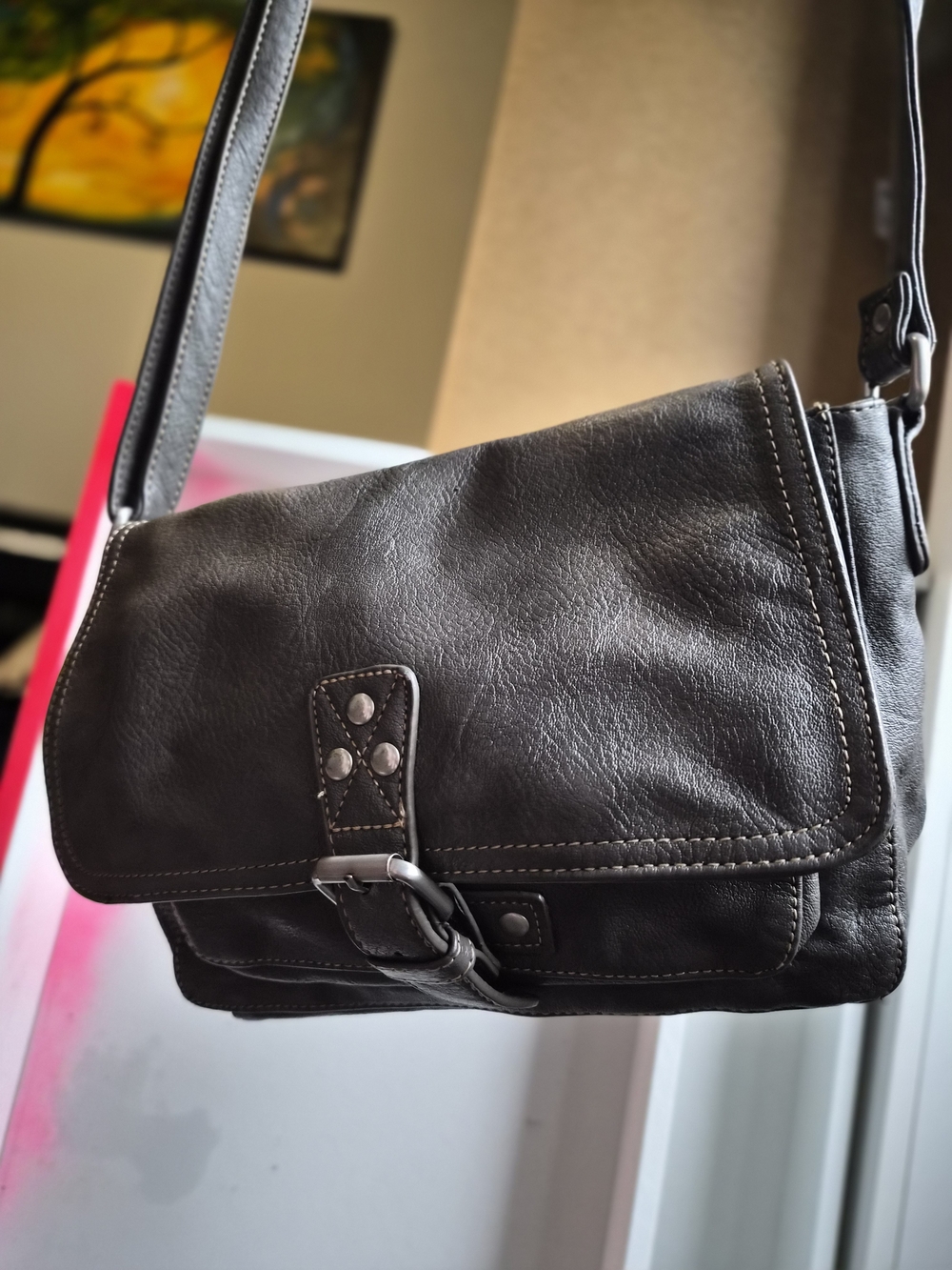 Vintage-Style Grey Brown Crossbody Purse – Retro Shoulder Bag